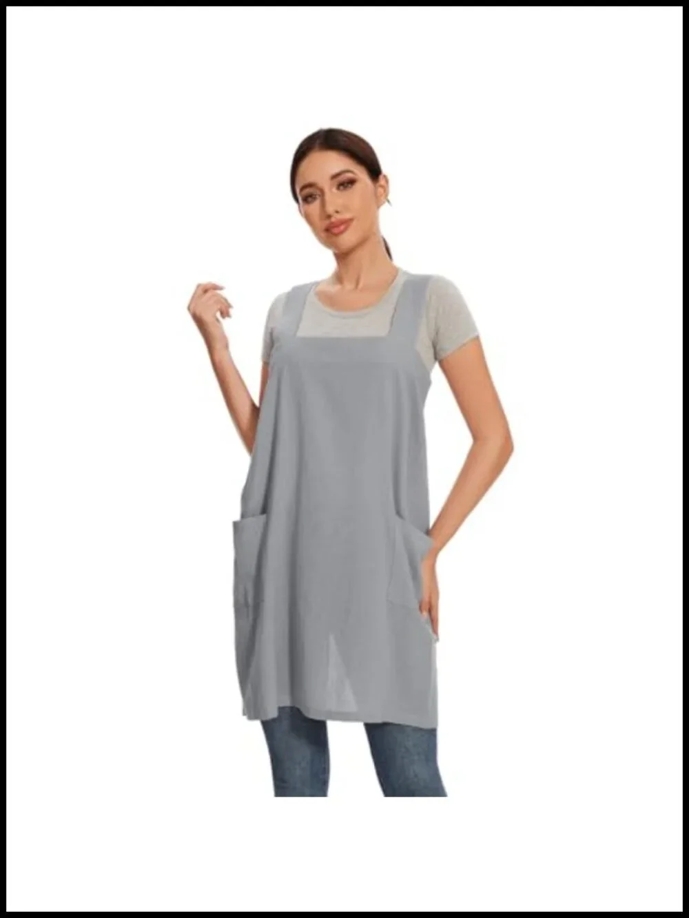 Cotton Linen Cross Back Pinafore Apron with 2 Pockets for Baking Cooking Chef
